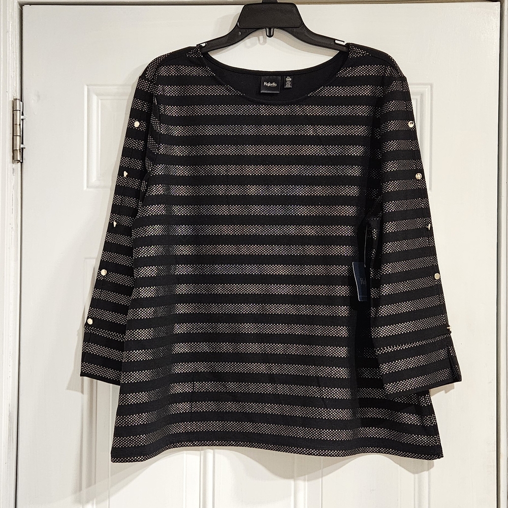 Rafaella Black and Cream Striped Blouse